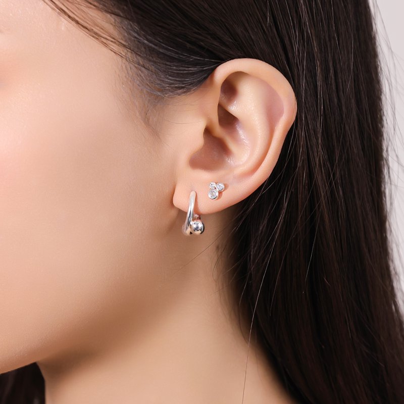 Women's Silver Plated Cubic Zirconia Hoop & Stud Earring Set - 2 Pairs