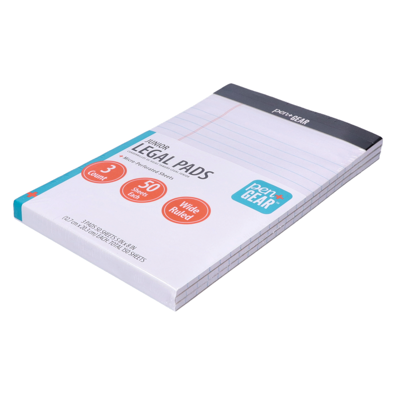 Legal Pads Pack of 3 - White Wide Ruled 50 Sheets Portable Notebooks