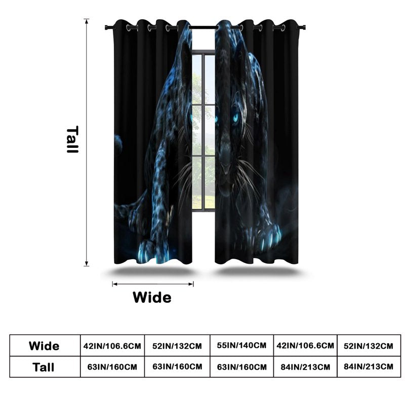 Neon Blue Eyes Black Panther Window Curtains - Blackout Drapes for Bedroom & Living Room
