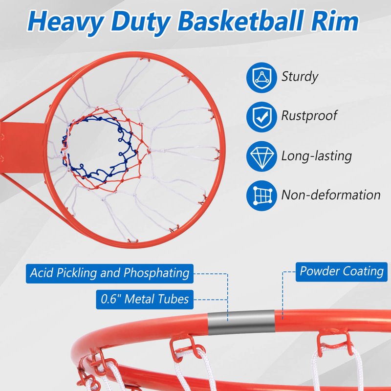 Wall-Mounted Basketball Rim 18 Inch Indoor Outdoor with Weather-Resistant Net