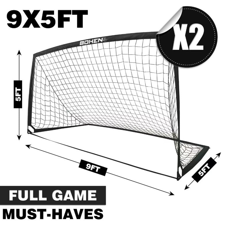 BOHEN 9x5 ft Portable Soccer Goal for Backyard with Carry Bag - Black, 2 Pack