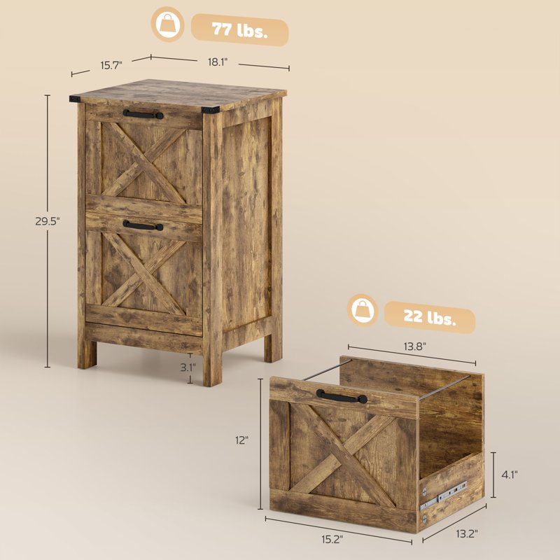 Rustic Farmhouse 2-Drawer File Cabinet with Barn Doors - A4/Letter Storage