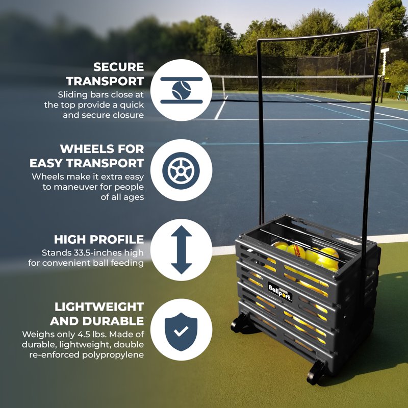Tennis Ball Pickup Cart with Wheels - Holds 80 Balls, Blue