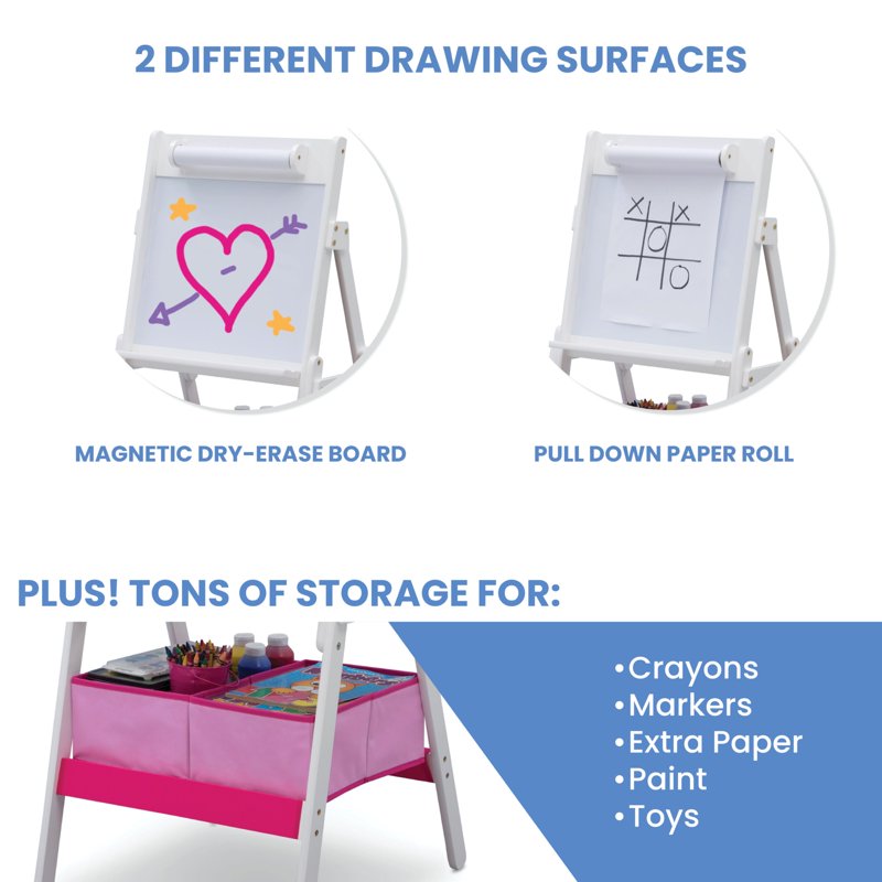 Kids Whiteboard Easel with Paper Roll & Storage - Bianca White