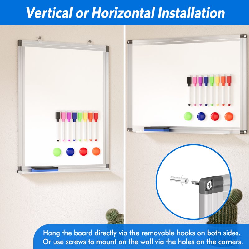 Magnetic Whiteboard with Eraser and Magnets - 16x12 Inches Small Wall Dry Erase Board