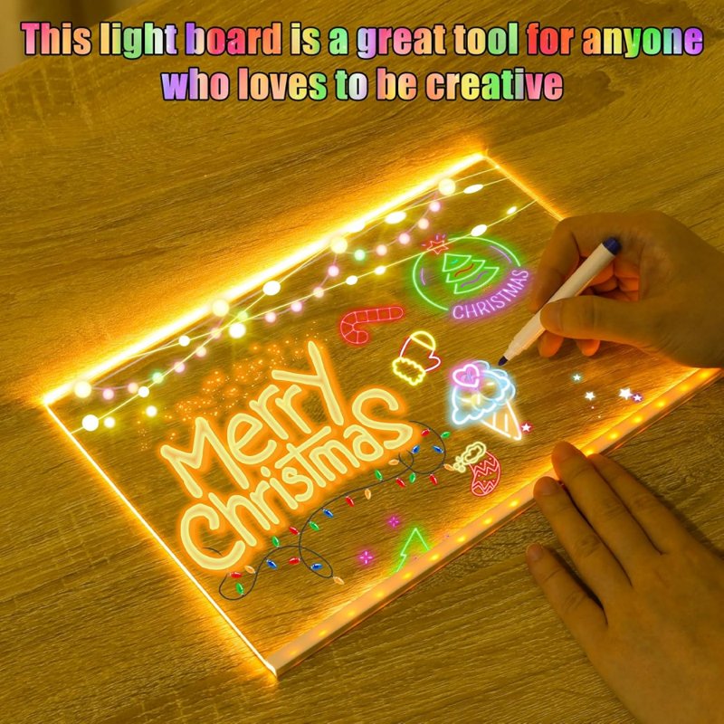 LED Drawing Board for Kids 11.8 x 7.9-inch Light Up Acrylic Message Board with Markers