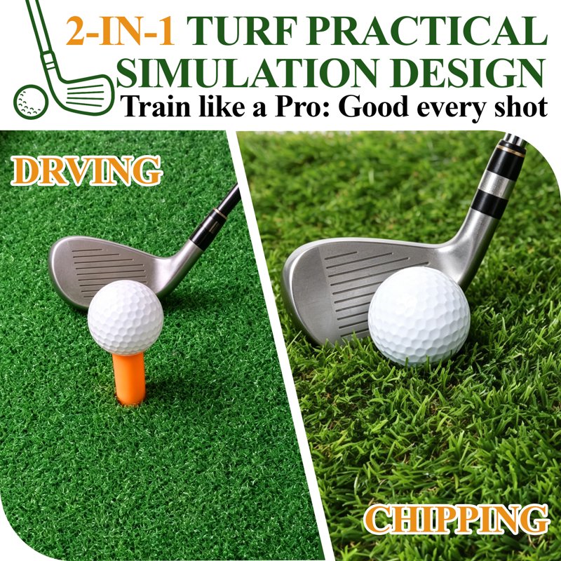 Dual-Turf Golf Hitting Mat with Foldable Design and 23x16 Inch Practice Area