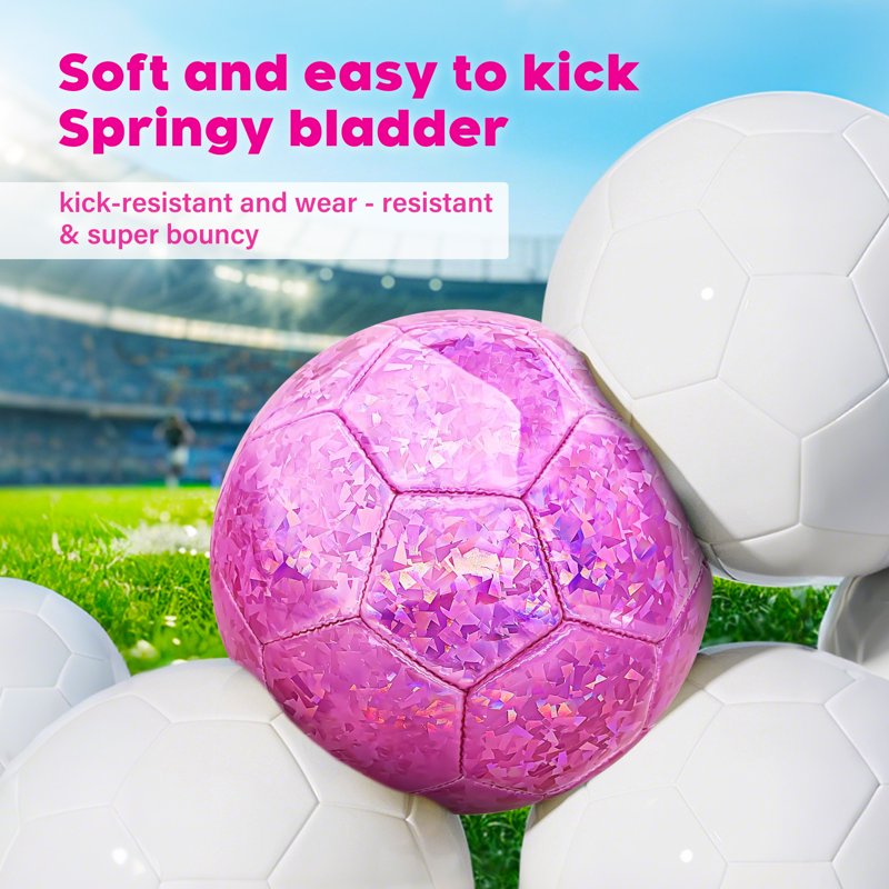 Size 4 Glitter Pink Soccer Ball for Kids - 5-13 Years Training & Recreation
