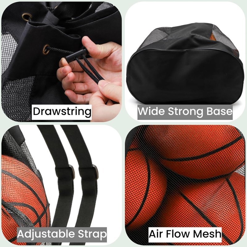 Sports Equipment Bag Mesh Drawstring Backpack for Soccer Basketball Volleyball