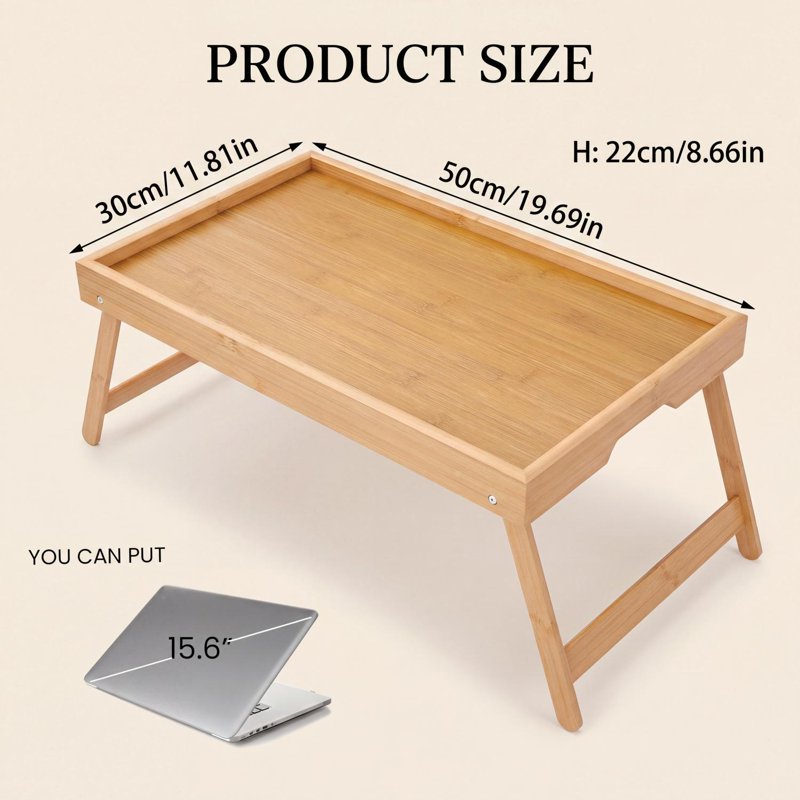 2 Pack Bed Tray Table with Folding Legs - Bamboo Breakfast in Bed Laptop Snack Tray - Yellow Variation