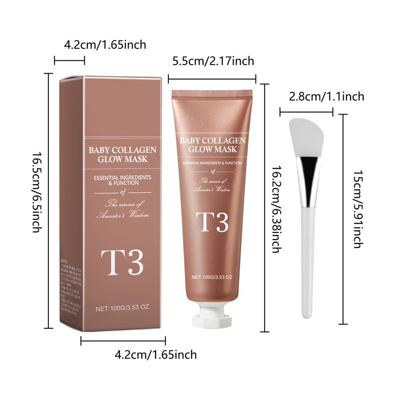 Hydrating Collagen Face Mask with Brush - Firming & Glow Skin Treatment 3.53oz