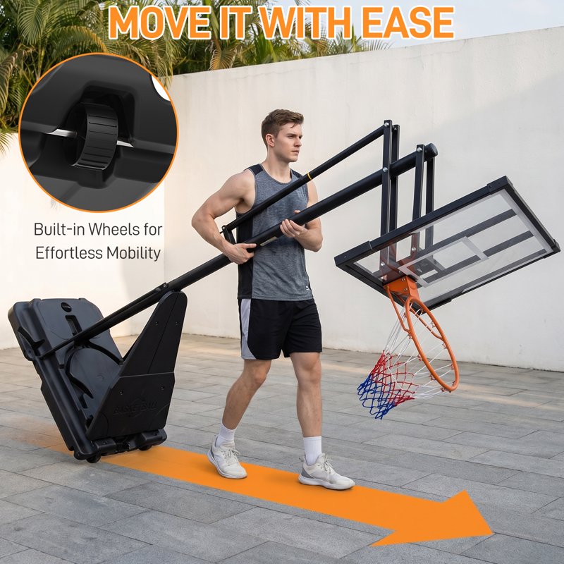 Portable Basketball Hoop with 48-Inch Backboard Adjustable 4.5-10Ft Outdoor System