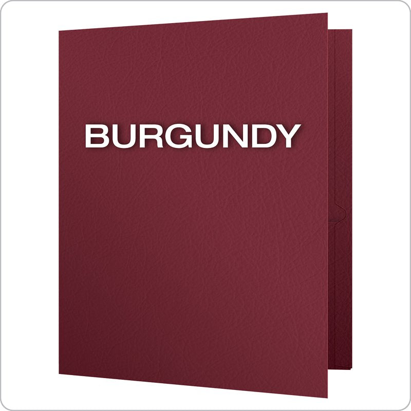 Twin-Pocket Folder with Embossed Leather Grain Paper - 25 Pack, 11 x 8.5, Burgundy
