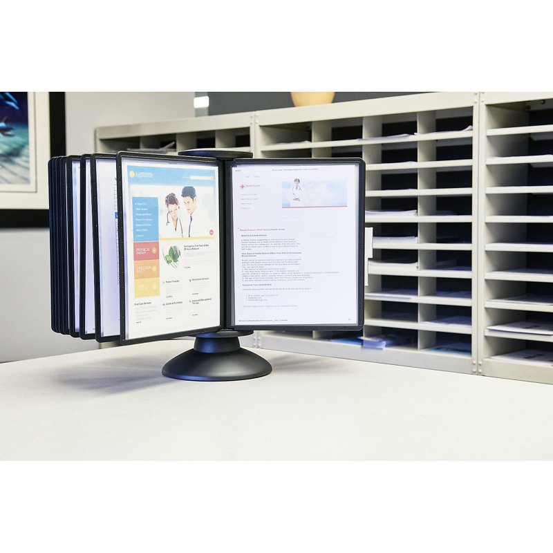 Desktop Reference Display System with 10 Double-Sided Letter-Size Panels - Black