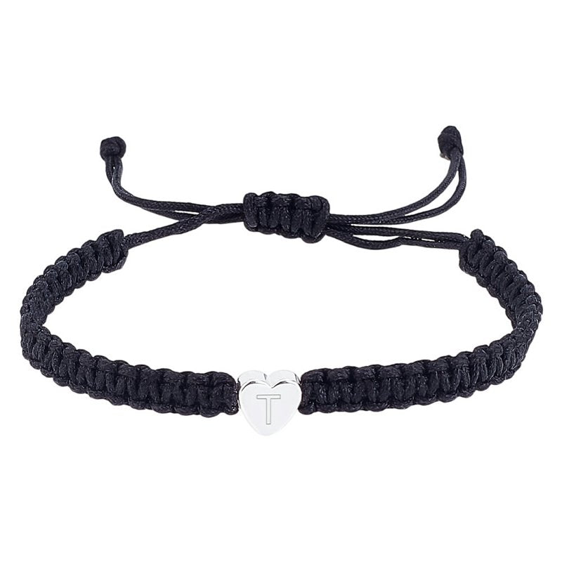Adjustable Nylon Cord Bracelet for Women Men with Heart Letter T Pendant - Lead-Free Nickel-Free