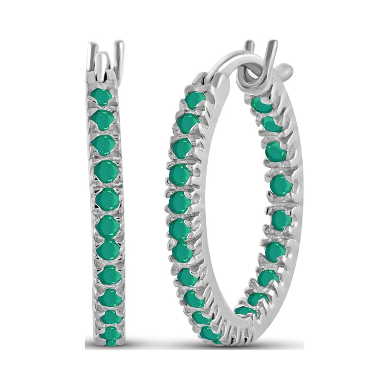 2.5 Carat Emerald Sterling Silver Hoop Earrings - Elegant Jewelry for Women