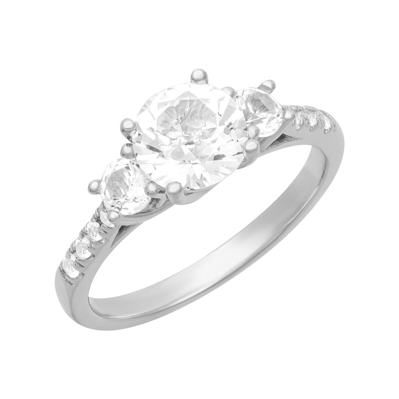 Sterling Silver White Sapphire Engagement Ring 2.1 CT TGW Three-Stone Style