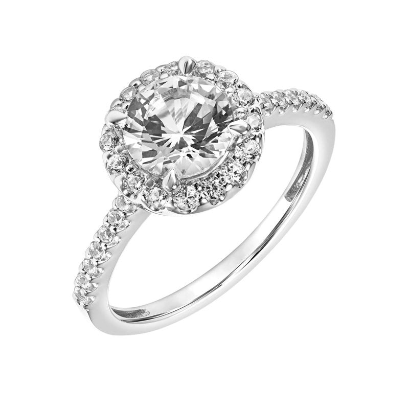 Sterling Silver White Sapphire Halo Engagement Ring - 2.1 Carat T.G.W.