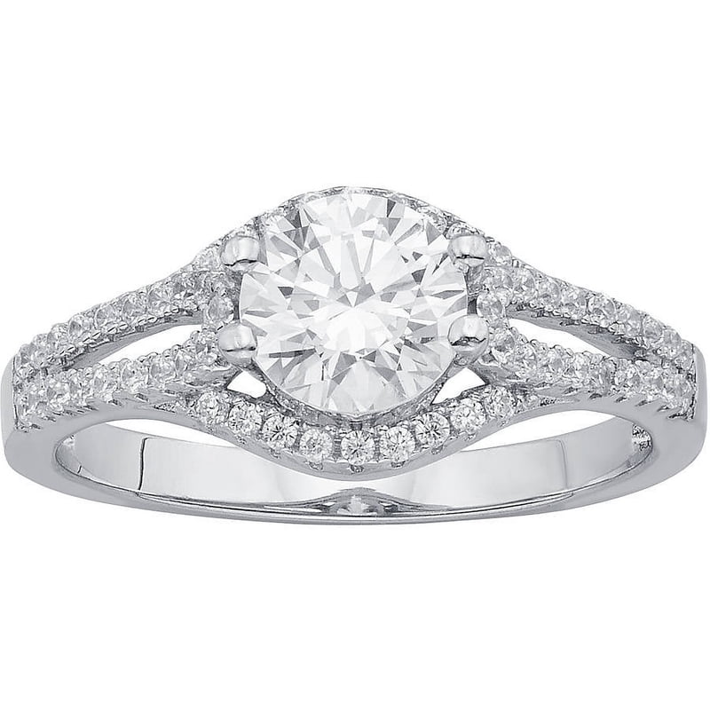 Sterling Silver Engagement Ring with Swarovski Crystal and CZ - 2 3/8 Carat T.G.W.