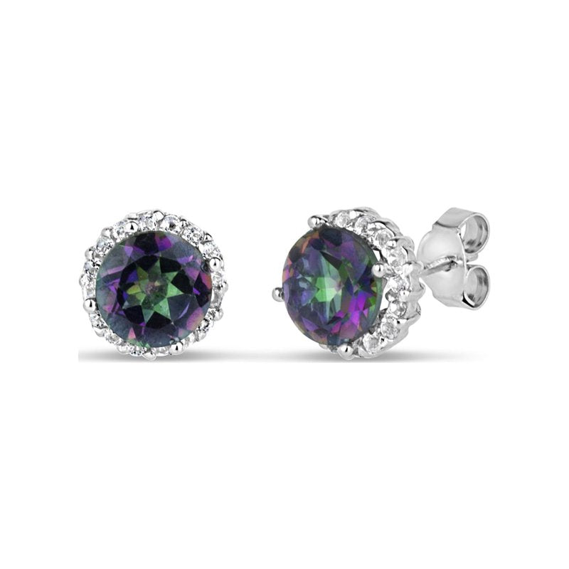 2.52 ct Mystic Fire Topaz Halo Stud Earrings in Sterling Silver