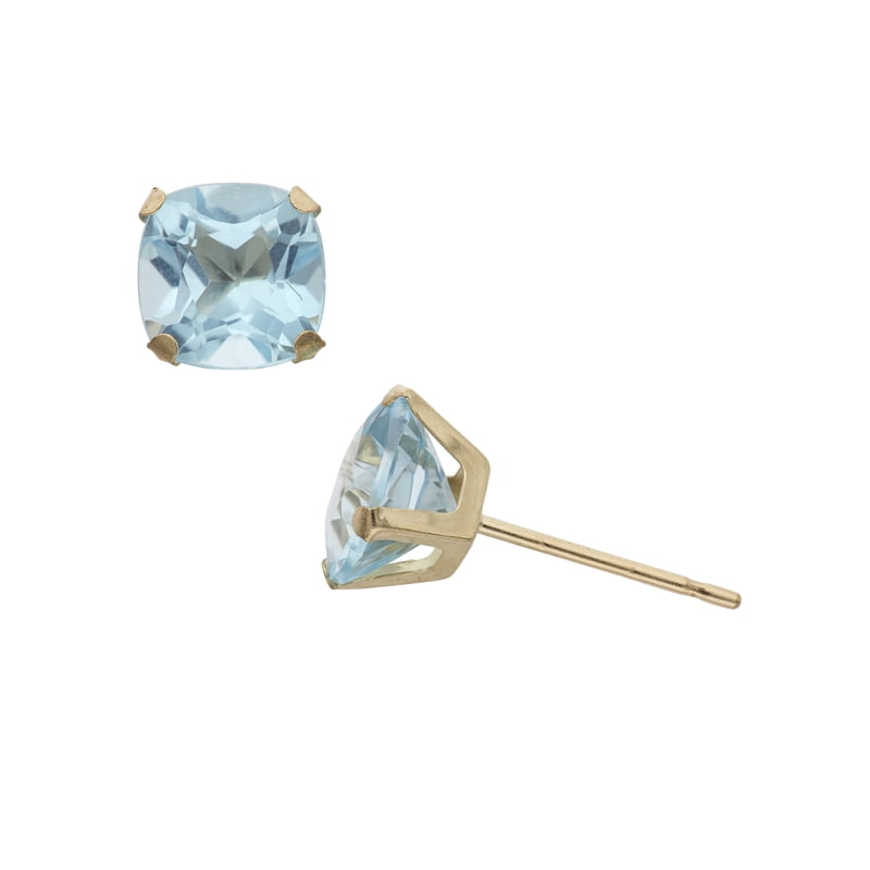 2 Carat Blue Topaz 10K Yellow Gold Stud Earrings - Cushion Cut