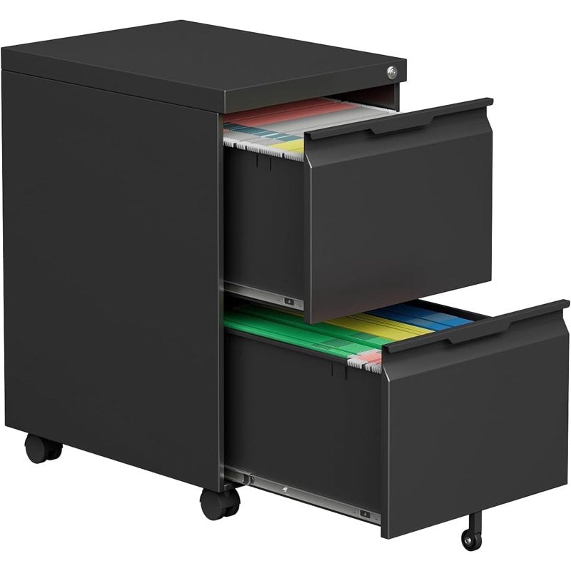 2-Drawer Metal File Cabinet with Lock for Office & Home, Black, Fits A4/Letter/Legal