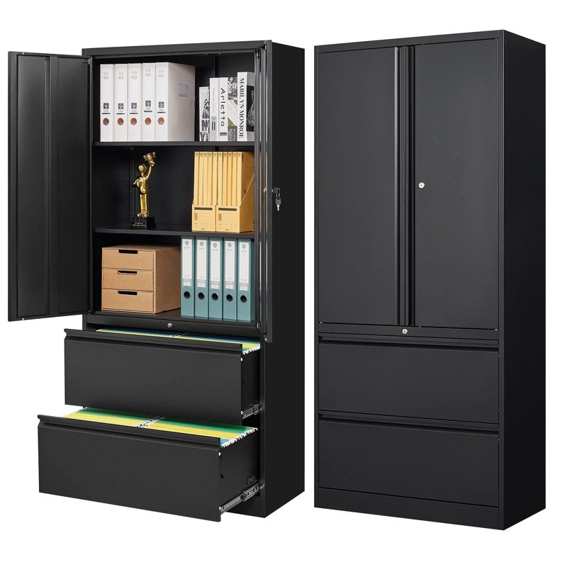 2 Drawer Metal Lateral File Cabinet with Locking Storage Shelves - Office & Legal File Storage