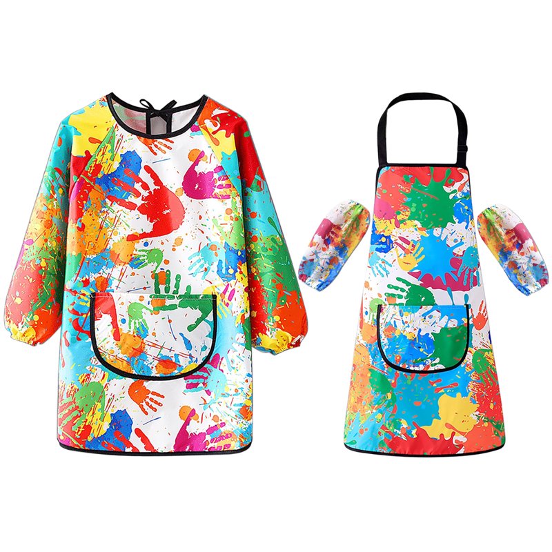 Kids Waterproof Art Smock & Apron Set with Adjustable Straps - Toddler & Child Painting & Cooking Apron