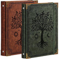 2 Pack Leather 3 Ring Binders for 8.5x11 Paper - 1 Inch Capacity, Green & Brown