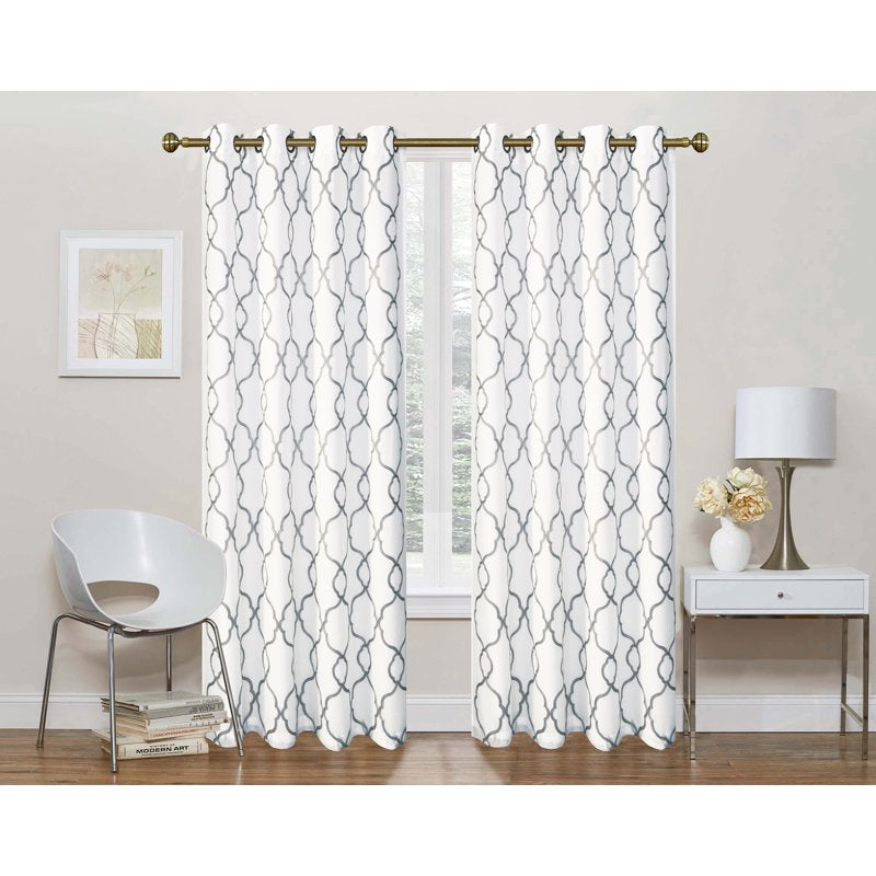 Gray Semi-Sheer Grommet Top Curtain Panels with Satin Backing - 2 Pack, 95 Inch Long