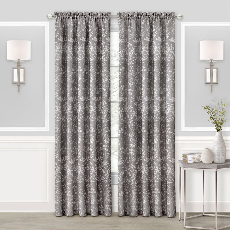 2 Pack Pastel Floral Shabby Chic Window Curtain Panels - Gray, 63 Inch Long