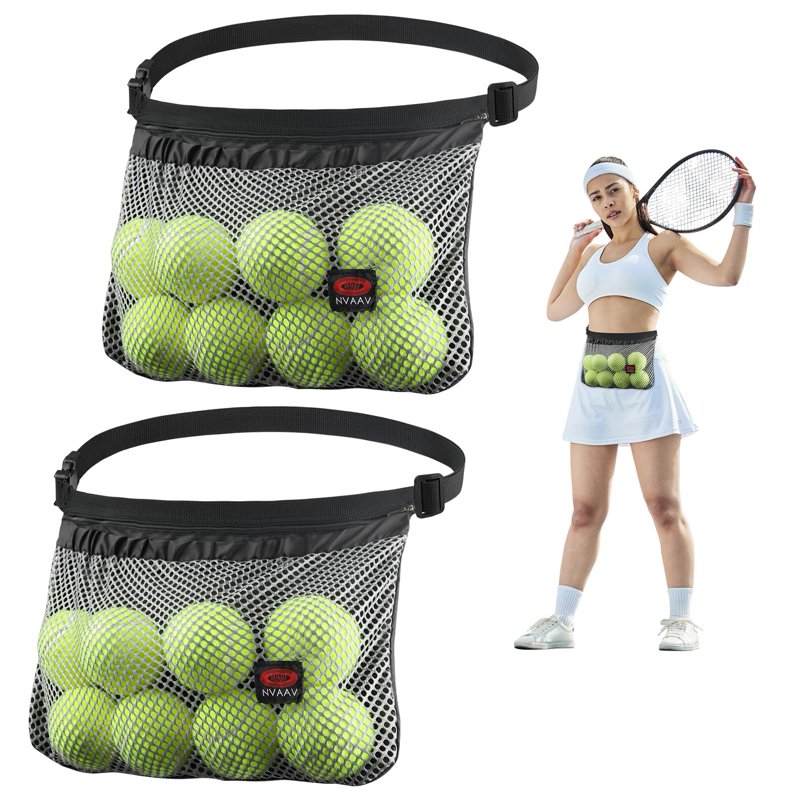 Tennis Ball Holder Waist Bag for 8-10 Balls, Adjustable Pouch - 2 Pack