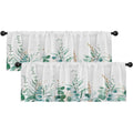 2 Pack Window Valances with Eucalyptus Leaf Pattern - Adjustable Cotton Curtains for Living Room & Kitchen, 18x52 Inch