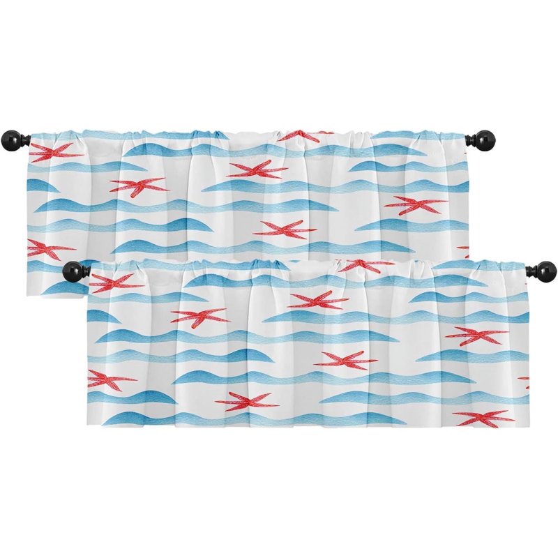 Seascape Window Valances 2 Pack - Blackout, Adjustable, 18x52 Inch