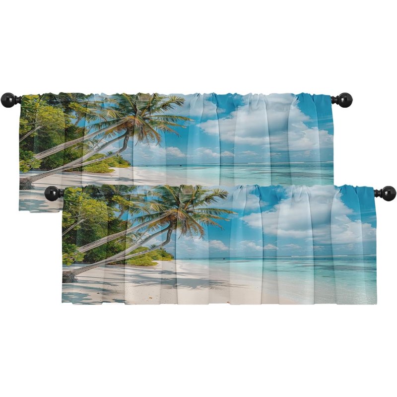 2 Pack Window Valances for Living Room Kitchen - Adjustable Blue Ocean Pattern 18x52 Inch