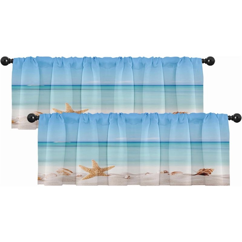 2 Pack Window Valances for Living Room & Kitchen - Beach, Blue, Grey & More