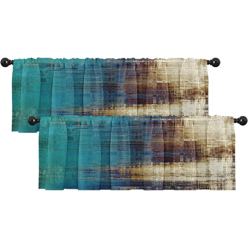 Vintage Window Valances 2 Pack - Adjustable 18x52 Inch Blackout Drapes for Living Room & Kitchen