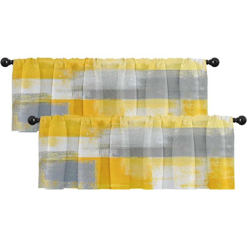 Modern Abstract Window Valances 2 Pack - Blackout Curtains for Living Room and Kitchen