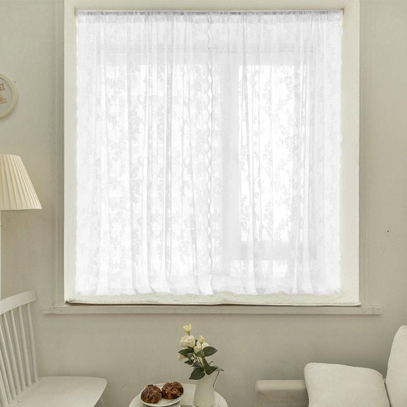 Lace Sheer Curtain Panels for Living Room - Floral White, Light-Filtering