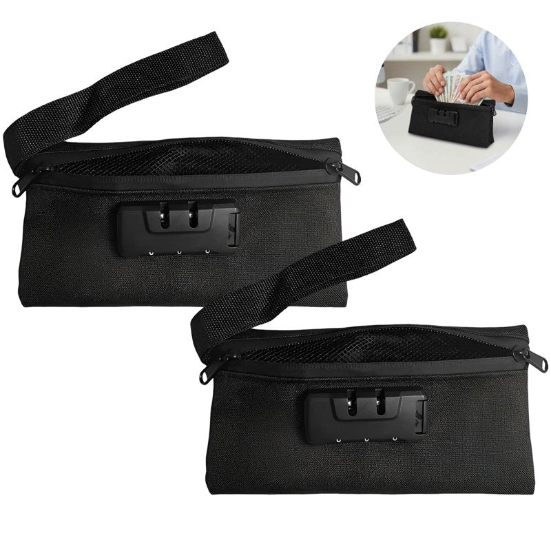 Lockable Money Pouch Set - 2 Polyester Cash Bags with Metal Locks, Compact Portable Design