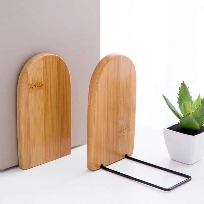 Natural Bamboo Bookend Set - Heavy Duty Anti Slip Office Shelf Holders