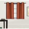 2 Piece Orange Semi-Sheer Window Curtain Panel Set with Faux Silk Tiers & Bronze Grommets