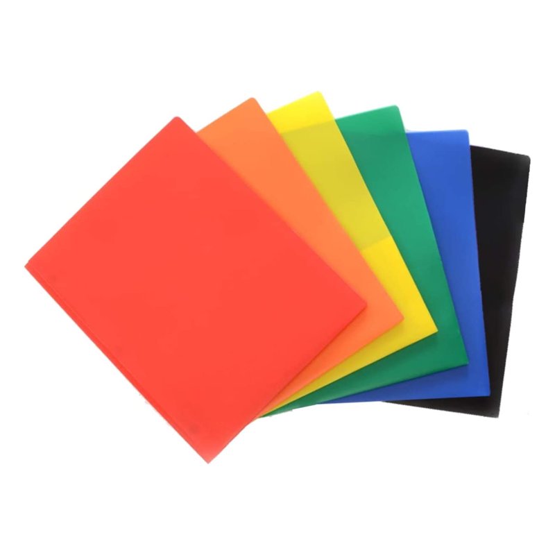 Multicolor Plastic Folder Set with 3 Prong Fasteners - 6 Pack for Office & School