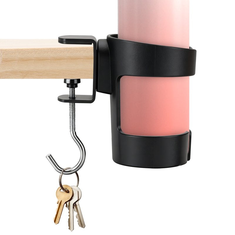 Adjustable Desk Cup Holder Clamp with Hook for Office & Gaming Desks