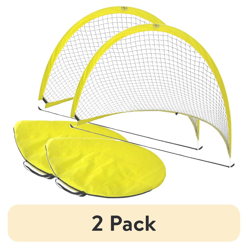 (2 Pack) Athletic Works 6ft Portable Pop Up Soccer Net with Carry Bag - Yellow/Black