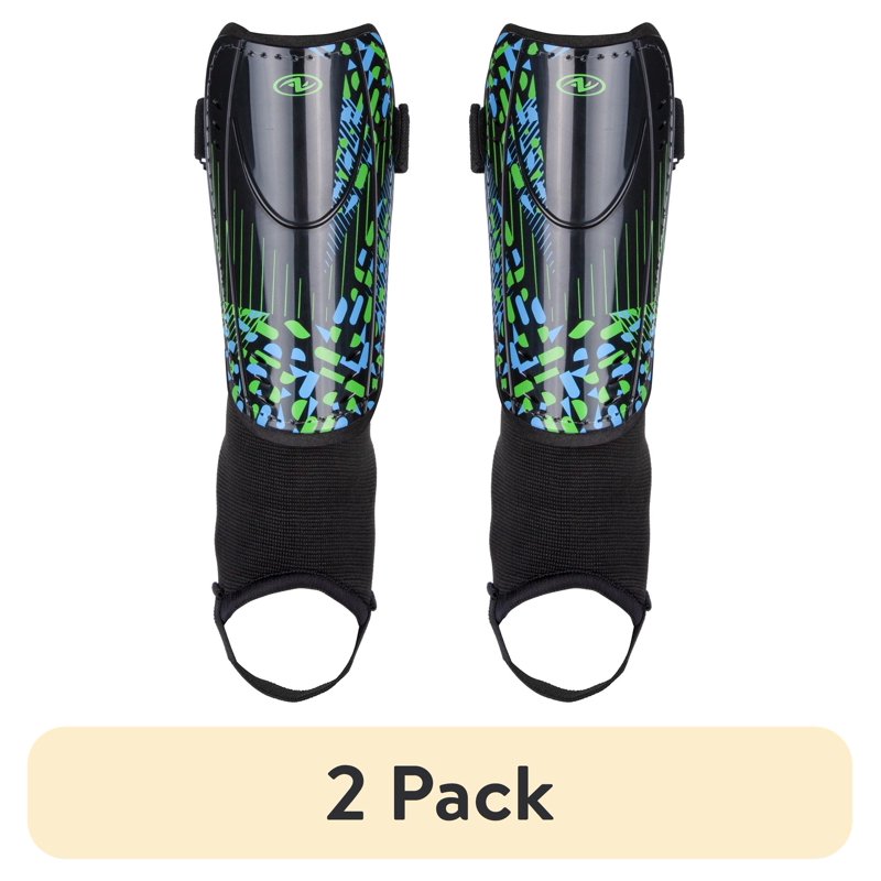 (2 Pack) Athletic Works XS Soccer Shin Guards for Kids - Durable PP Shell, Black/Blue/Green - Variation of THIS listing: 4, XS, Blue/Green