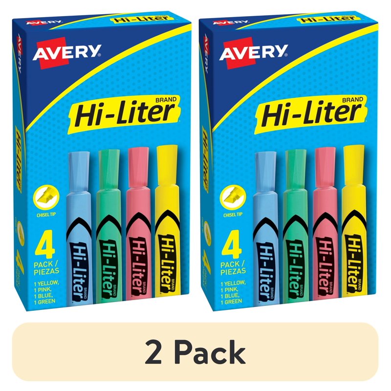 (2 Pack) Avery Desk-Style Hi-Liter Assorted Colors 4 Count