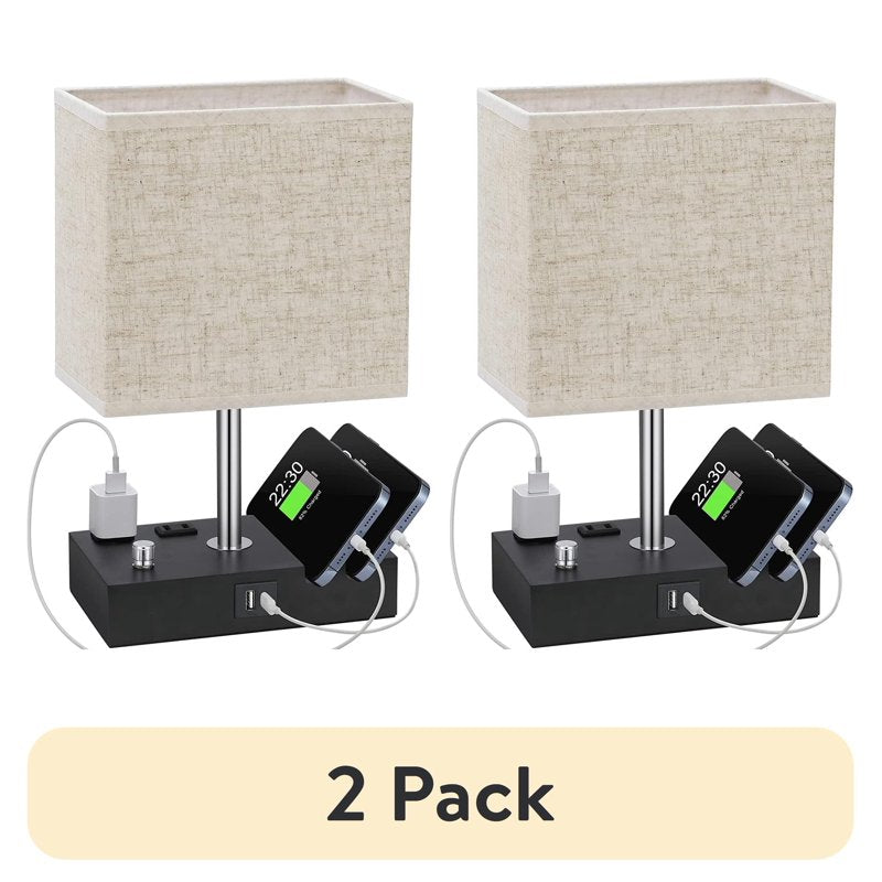 Dimmable Bedside Table Lamp with Dual USB Charging Ports - Modern Nightstand Light