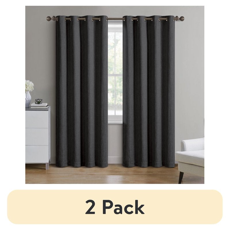 Blackout Grommet Window Curtain Panel - Textured Woven Fabric, 50 Inch Width