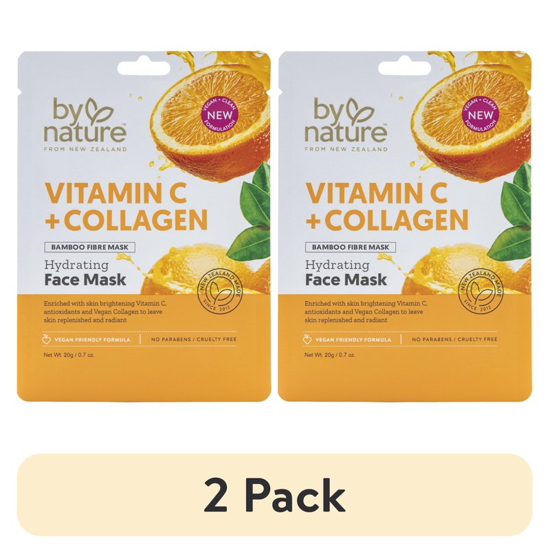(2 Pack) Vitamin C & Collagen Face Sheet Masks for Brightening & Hydration, Dull Skin Treatment